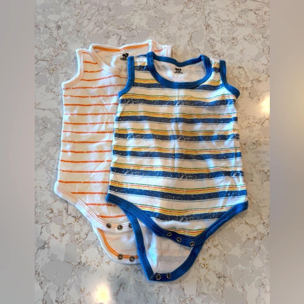 Blue and Orange Striped Sleeveless Bodysuit